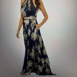 Aqua Blue and Gold One Shoulder Dress